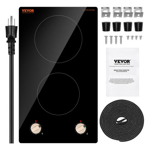 VEVOR 1800W Induction Cooktop, Electric Countertop Burner, 2 Burner Knob Control Stove, Built-in Induction Cooktop with 12 Temperature Settings,