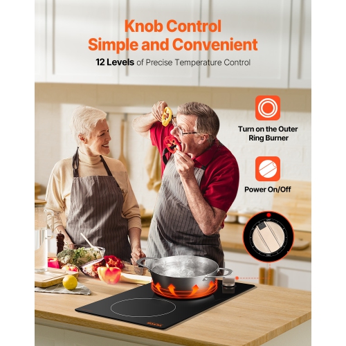 VEVOR 3500W Induction Cooktop, Electric Countertop Burner, 2 Burner Knob Control Stove, Built-in Induction Cooktop with 12 Temperature Settings,