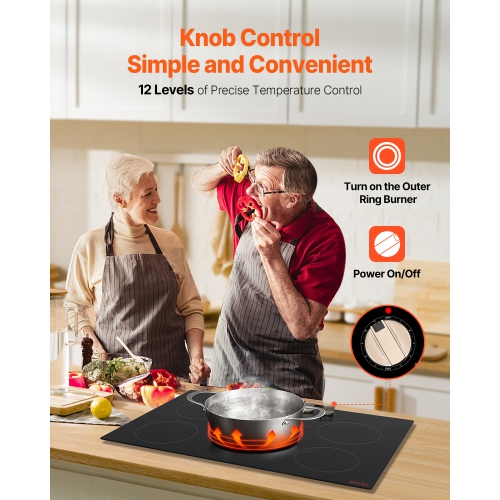 VEVOR 9200W Induction Cooktop, Electric Countertop Burner, 5 Burner Knob Control Stove, Built-in Induction Cooktop with 12 Temperature Settings,