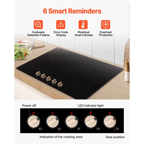 VEVOR 9200W Induction Cooktop, Electric Countertop Burner, 5 Burner Knob Control Stove, Built-in Induction Cooktop with 12 Temperature Settings,