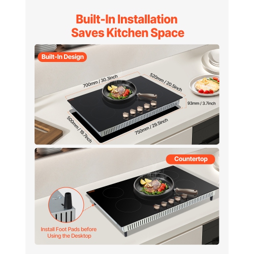 VEVOR 9200W Induction Cooktop, Electric Countertop Burner, 5 Burner Knob Control Stove, Built-in Induction Cooktop with 12 Temperature Settings,