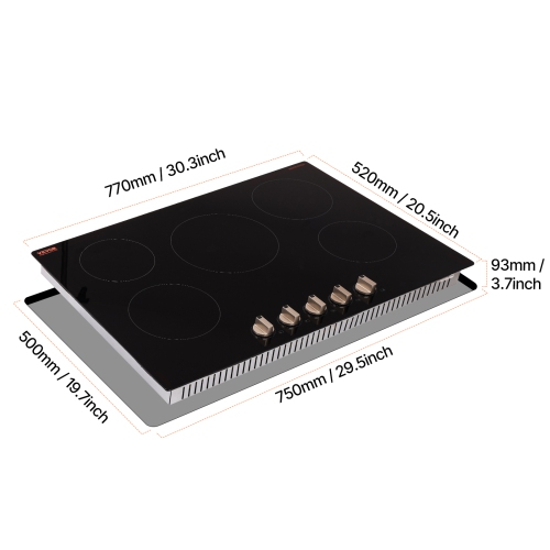 VEVOR 9200W Induction Cooktop, Electric Countertop Burner, 5 Burner Knob Control Stove, Built-in Induction Cooktop with 12 Temperature Settings,