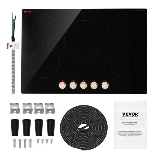 VEVOR 9200W Induction Cooktop, Electric Countertop Burner, 5 Burner Knob Control Stove, Built-in Induction Cooktop with 12 Temperature Settings,