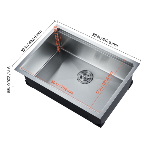 VEVOR 32 inch Kitchen Sink Workstation, 304 Stainless Steel Undermount Sink, Drop-In Single Bowl Farmhouse Basin with Ledge & Multiple Accessories,