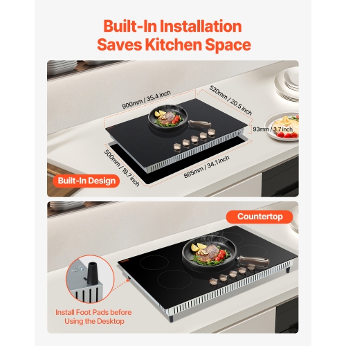 VEVOR 9200W Induction Cooktop, Electric Countertop Burner, 5 Burner Knob Control Stove, Built-in Induction Cooktop with 12 Temperature Settings,
