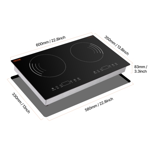 VEVOR 1800W Induction Cooktop, Electric Countertop Burner, 2 Burner Touch Control Stove, Built-in Induction Cooktop with 9 Power Settings, Child