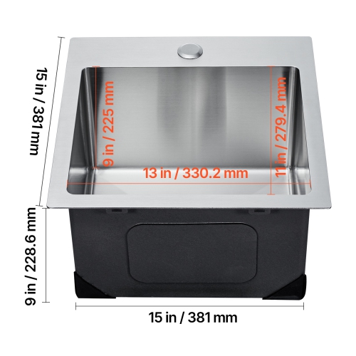 Poste de travail pour évier de cuisine VEVOR 15&nbsp;po, 304 éviers à montage supérieur en acier inoxydable, cuve simple encastrable avec