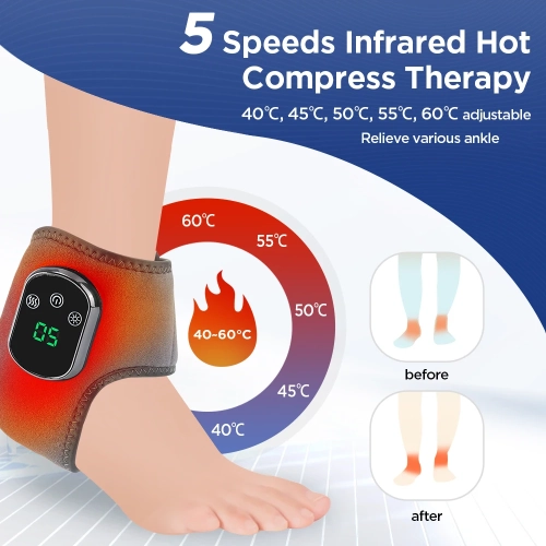 Smart Ankle Massager with Foot Heating, USB Rechargeable Hot Compress and Vibration for Muscle Relaxation and Pain Relief