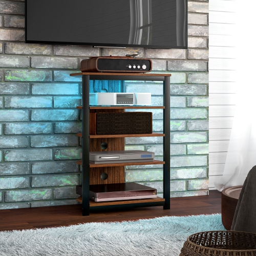 HOMCOM Corner TV Stand for TVs up to 29", Modern Entertainment Center with 4-Tier Storage Shelves and LED Lights, Media Console with Cable Management