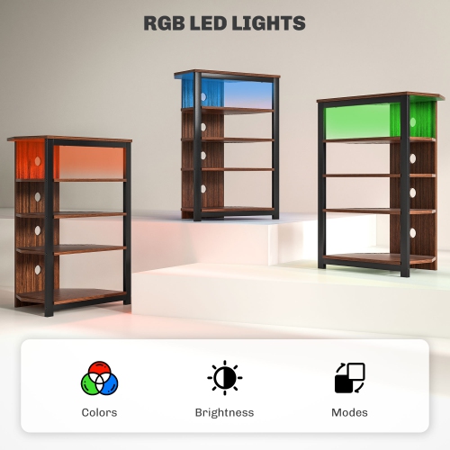 HOMCOM Corner TV Stand for TVs up to 29", Modern Entertainment Center with 4-Tier Storage Shelves and LED Lights, Media Console with Cable Management