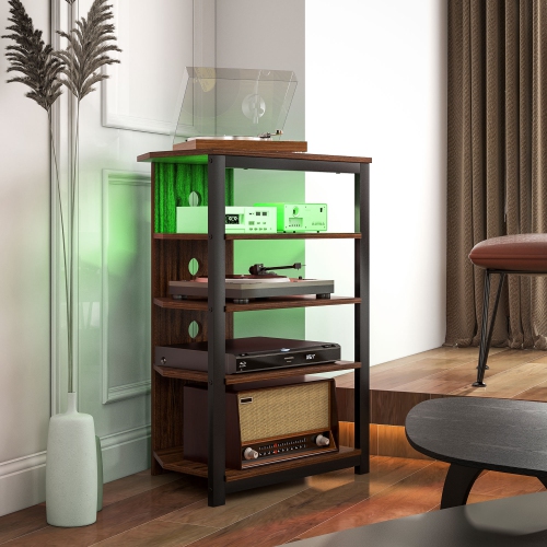 HOMCOM Corner TV Stand for TVs up to 29", Modern Entertainment Center with 4-Tier Storage Shelves and LED Lights, Media Console with Cable Management