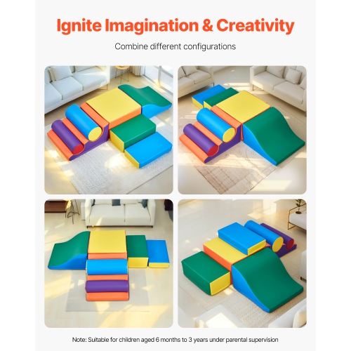 VEVOR 7-Piece Set Climbing Toys, Foam Climbing Toys for Toddlers 6 Months to 3 Years Old, PU Leather Climbing Blocks, Indoor Climb and Crawl Activity