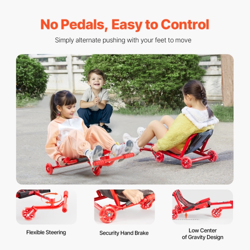 VEVOR Ride on Scooter, Load Capacity of 132 lbs, Swing Side-to-Side for Amazing Ride Powered by Zig-Zag Motion, Ride on Drifting Toy for Ages 4+,
