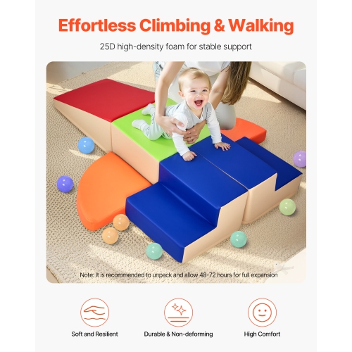 VEVOR 6-Piece Set Climbing Toys, Foam Climbing Toys for Toddlers 6 Months to 3 Years Old, PU Leather Climbing Blocks, Indoor Climb and Crawl Activity