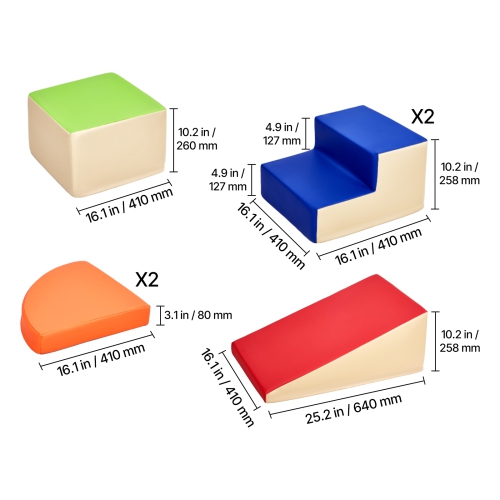 VEVOR 6-Piece Set Climbing Toys, Foam Climbing Toys for Toddlers 6 Months to 3 Years Old, PU Leather Climbing Blocks, Indoor Climb and Crawl Activity