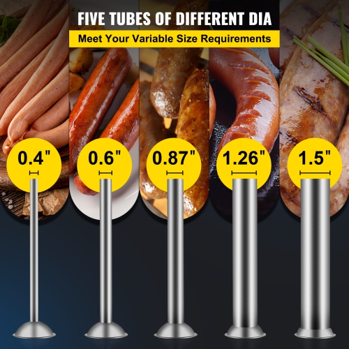 VEVOR 7 L / 15 LBS Manual Sausage Stuffer, Horizontal Sausage Machine, Dual-Speed Meat Stuffer, Made of Food-Grade 304 Stainless Steel, Includes 5