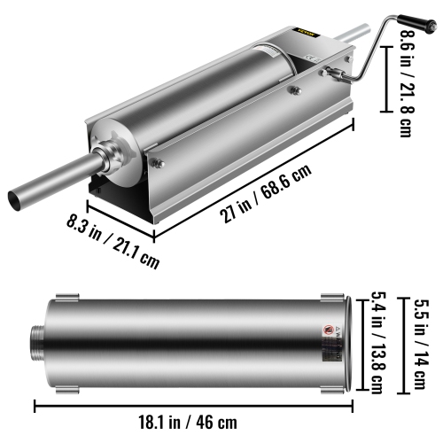 VEVOR 7 L / 15 LBS Manual Sausage Stuffer, Horizontal Sausage Machine, Dual-Speed Meat Stuffer, Made of Food-Grade 304 Stainless Steel, Includes 5