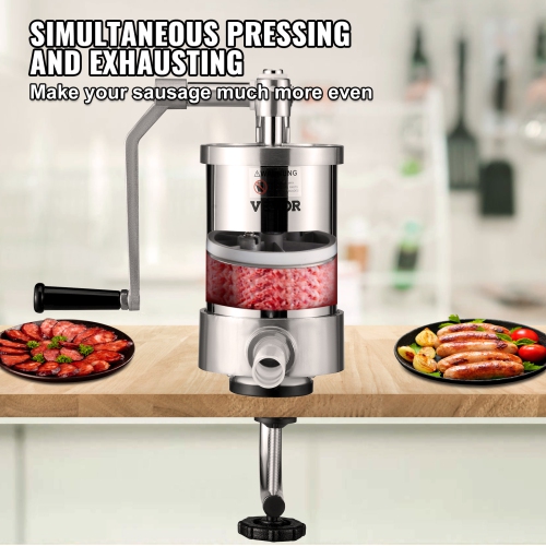VEVOR 2.5LBS/1.5L Capacity Sausage Stuffer, 304 Stainless Steel Vertical Sausage Stuffer, Sausage Filling Machine with 3 Stuffing Tubes, Suction Base