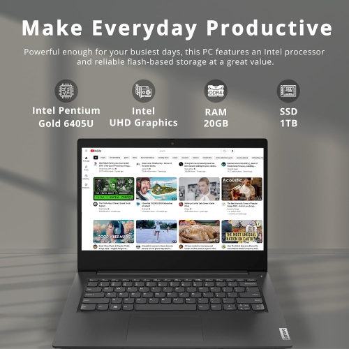 Open Box - Lenovo Ideapad 3 14" HD Laptop, Intel Pentium Gold 6405U Processor, 1TB PCIe SSD, 20GB RAM, Intel UHD Graphics, Speakers, Webcam, WiFi,
