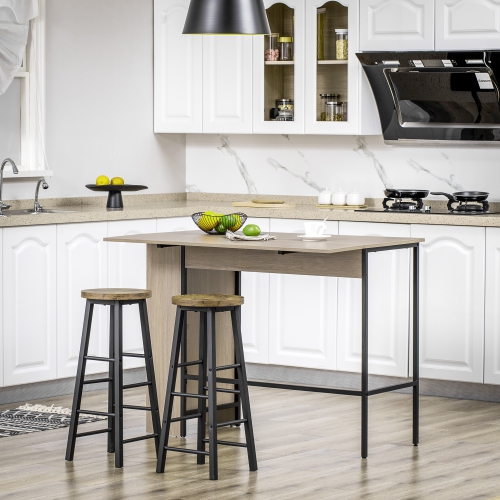 HOMCOM – Table de bar extensible avec abattant, table à hauteur de comptoir, table pliante de style pub avec tablette de rangement réglable, gris pâle