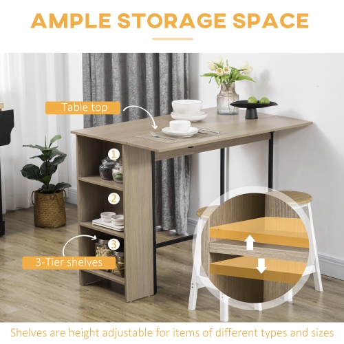 HOMCOM – Table de bar extensible avec abattant, table à hauteur de comptoir, table pliante de style pub avec tablette de rangement réglable, gris pâle