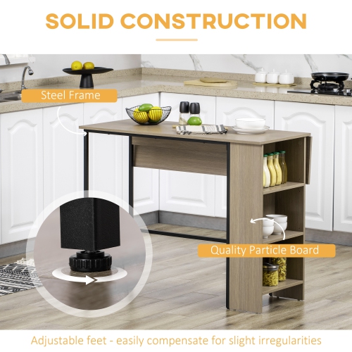 HOMCOM – Table de bar extensible avec abattant, table à hauteur de comptoir, table pliante de style pub avec tablette de rangement réglable, gris pâle