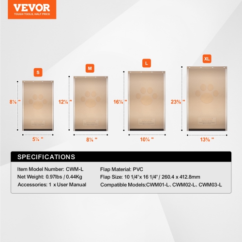 VEVOR 10.25" x 16.25" Pet Door Replacement Flap, Compatible with Flap Pet Doors, Longer Lasting, Weather-proof, Thickened PVC Door Replacement Flap