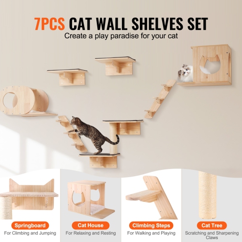 VEVOR Wall Mounted Cat Shelves, Cat Wall Shelves and Perches with Jumping Boards, Cat Beds,Hammocks & Cat Tree,Cat Furniture and Shelves up to 40 lbs