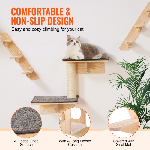 VEVOR Wall Mounted Cat Shelves, Cat Wall Shelves and Perches with Jumping Boards, Cat Beds,Hammocks & Cat Tree,Cat Furniture and Shelves up to 40 lbs