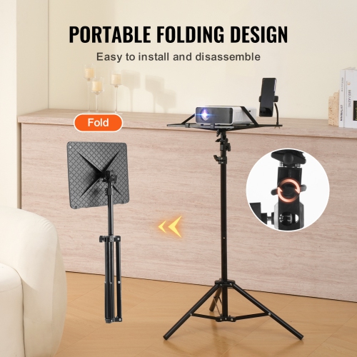 VEVOR Projector Stand, Laptop Stand Tripod Adjustable Height from 26.97 to 63 in, Portable Projector Tripod Stand with Tray & Gooseneck Phone Holder,