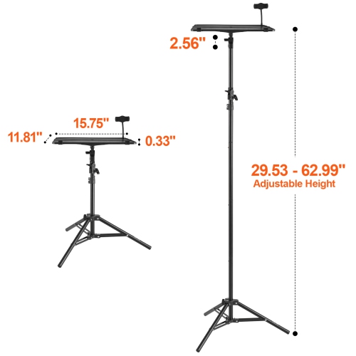 VEVOR Projector Stand, Laptop Stand Tripod Adjustable Height from 26.97 to 63 in, Portable Projector Tripod Stand with Tray & Gooseneck Phone Holder,