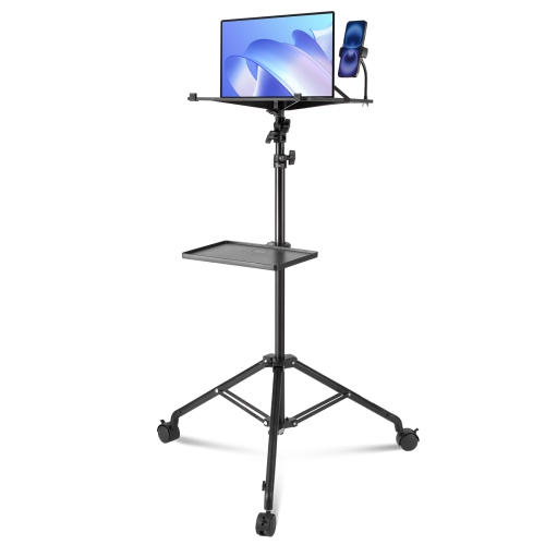 VEVOR Projector Stand with Wheels, Laptop Stand Tripod Adjustable Height from 31.3 to 67.3", Projector Tripod Stand with 2 Trays & Gooseneck Phone