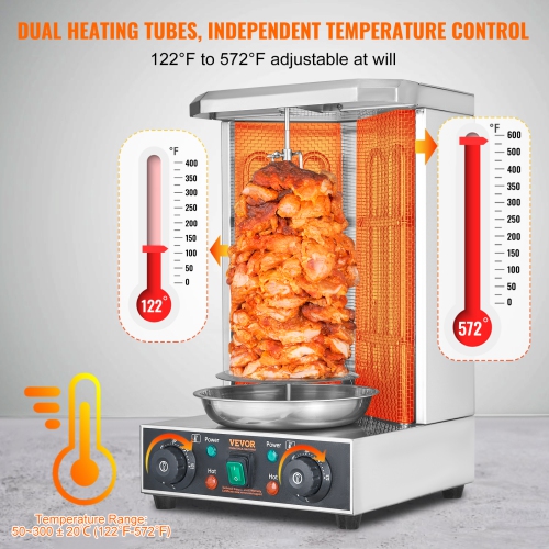 Appareil de cuisson à grillades à capacité VEVOR 13&nbsp;lb, Cuiseur à poulet Shawarma avec 2 brûleurs, Four de rôtisserie vertical électrique Doner