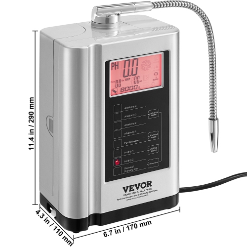 Machine à ionisateur d'eau alcaline VEVOR, purificateur d'eau acide alcalin pH 3,5-10,5, système de filtration à domicile à 7 réglages d'eau, jusqu'à