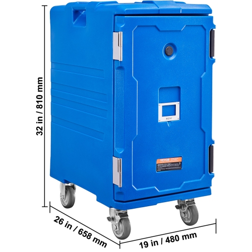 VEVOR 127 Qt Insulated Food Pan Carrier, Food Box Carrier with Double Buckles, Front Loading Food Warmer with Handles, End Loader with Wheels for