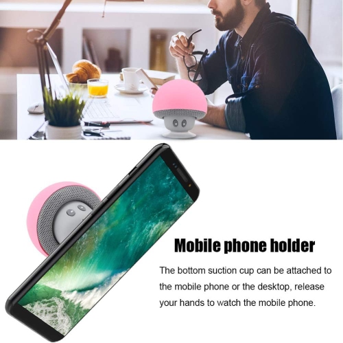 Portable Bluetooth Speaker with Built-in Microphone, Mini Cute Mushroom Speaker Subwoofer, Rechargeable Travel Speaker with Suction Cup for Mobile