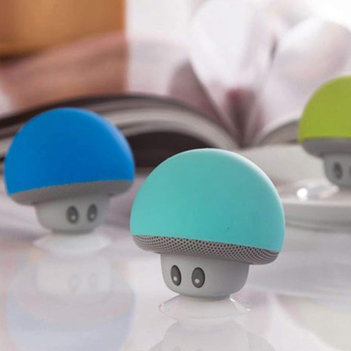 Portable speaker, smartphone speaker, Bluetooth 4.0 technology, 3 hours play time, soft silicone cover, cute mushroom speaker, suction cup design on