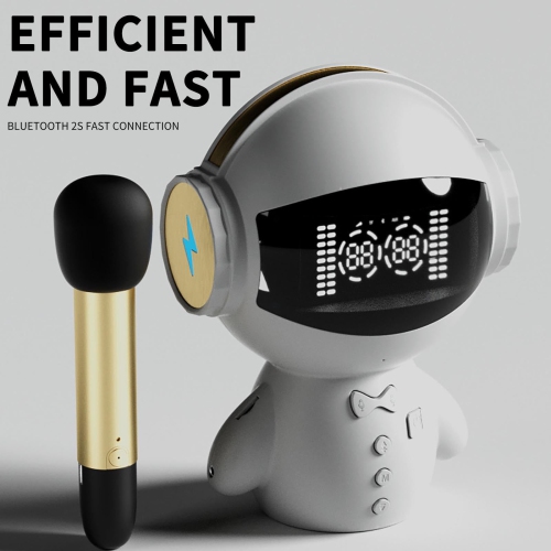 Starry White Bluetooth Smart Speaker Karaoke K song smart speaker sound card live AI Bluetooth speaker dedicated wireless microphone microphone robot
