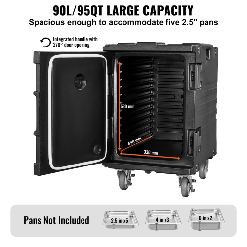 VEVOR 95 Qt Insulated Food Pan Carrier, Hot Box for Catering, Food Box Carrier with Buckle, Front Loading Food Warmer with Handles, End Loader with