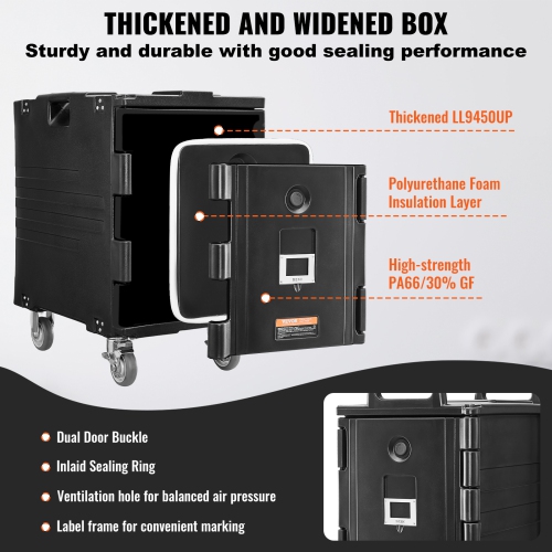 VEVOR 95 Qt Insulated Food Pan Carrier, Hot Box for Catering, Food Box Carrier with Buckle, Front Loading Food Warmer with Handles, End Loader with