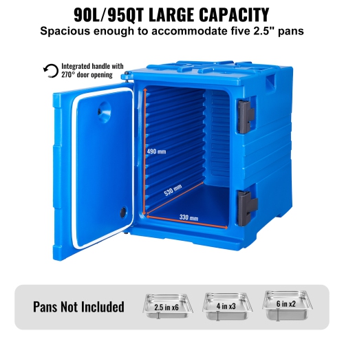 VEVOR 95 Qt Insulated Food Pan Carrier, Food Box Carrier with Double Buckles, Front Loading Food Warmer with Handles, Stackable End Loader for