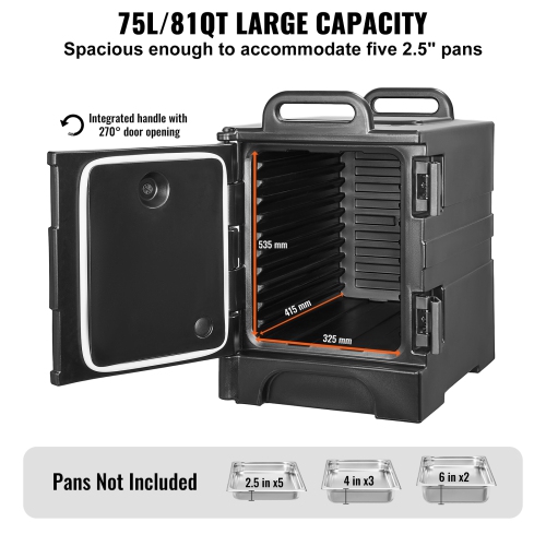 VEVOR 81 Qt Insulated Food Pan Carrier, Food Box Carrier with Double Buckles, Front Loading Food Warmer with Handles, Stackable End Loader for