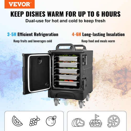 VEVOR 81 Qt Insulated Food Pan Carrier, Food Box Carrier with Double Buckles, Front Loading Food Warmer with Handles, Stackable End Loader with