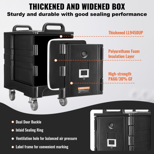 VEVOR 81 Qt Insulated Food Pan Carrier, Food Box Carrier with Double Buckles, Front Loading Food Warmer with Handles, Stackable End Loader with