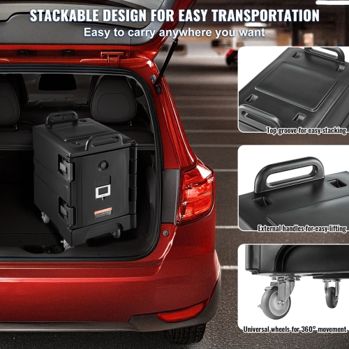 VEVOR 81 Qt Insulated Food Pan Carrier, Food Box Carrier with Double Buckles, Front Loading Food Warmer with Handles, Stackable End Loader with