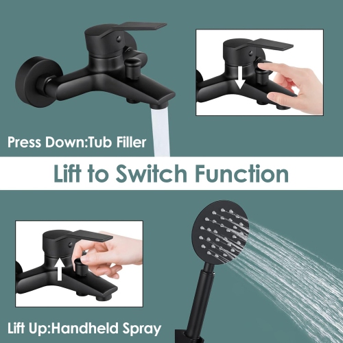 Black Bathtub Faucet, Wall-Mounted Shower Mixer for Bathroom