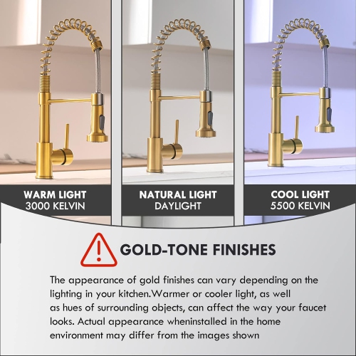 Gold Kitchen Faucet, Single Handle High Arc Pull-Out Sink Faucet