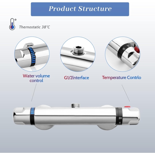 Electric Water Heater Mixing Valve, 38°C Thermostatic Anti-Scald Valve with Safety Lock
