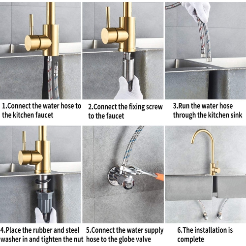 Gold Kitchen Single Cold Water Faucet, Stainless Steel Sink Tap for Kitchen