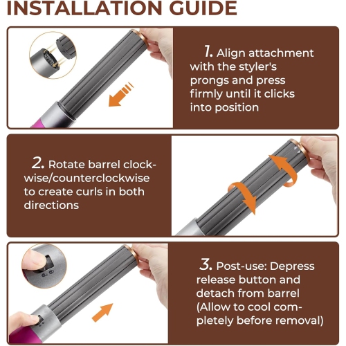 40mm Long Barrel Attachment for Dyson,Curling Iron Replacement Compatible with Dyson,Adjustable Bidirectional Curling Iron Attachment,for Voluminous